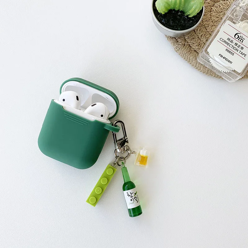 Cute Corgi Dog Beer Keychain Decor Green Headphones Case For Apple AirPods 1 2 Pro 3 Bluetooth Soft Silicone Earphone Case Cover