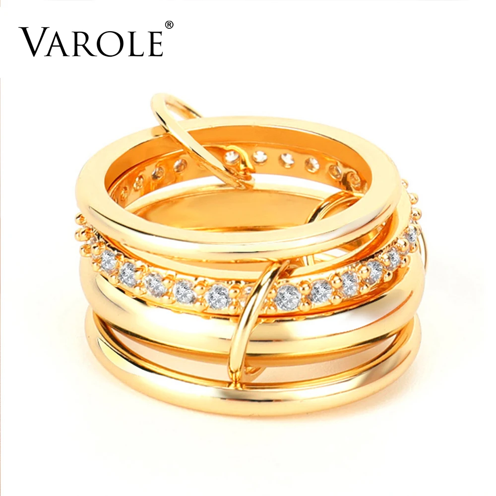 

VAROLE Multilayer Rings For Women Gold Color Stack Finger Ring with CZ Fashion Jewelry Wholesale Anillos Mujer