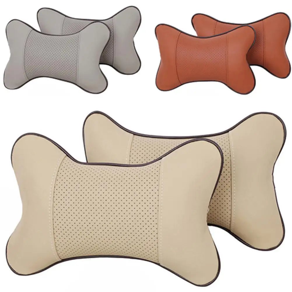 1 Pc Faux Leather Hole-digging Car Headrest Supplies Neck Auto Safety Pillow Car Accessories Car Pillow