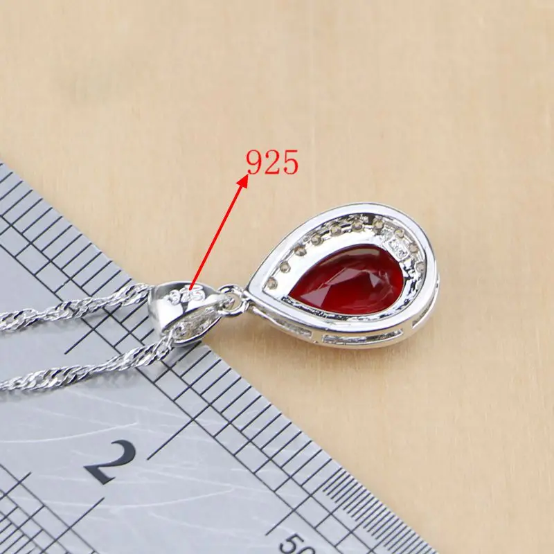 Water Drop Silver 925 Jewelry Red Ruby White Topaz Jewelry Sets Women Long Earrings/Pendant/Necklace/Rings/Bracelet Dropshipping