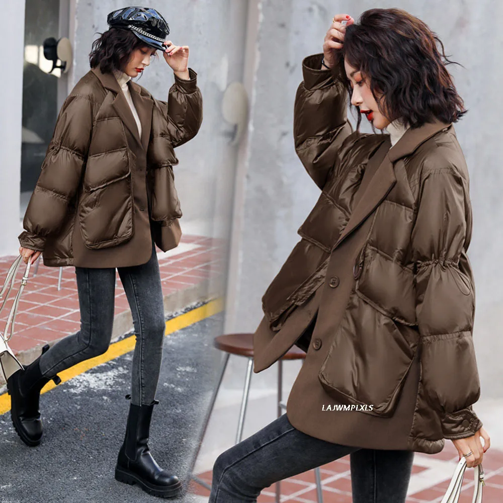 Casual Winter Women\'s Down Jacket Short Korean Style 90% Duck Down Coat Stitching Western Style Female Thick Feather Overcoat