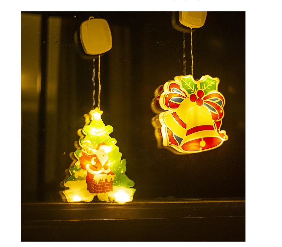 2/4Pcs IP42 Led ดูดถ้วย String Light แบตเตอรี่ AAA คริสต์มาสปีใหม่ตกแต่งวันหยุด (Santa claus/เกล็ดหิมะ/ต้นไม้)