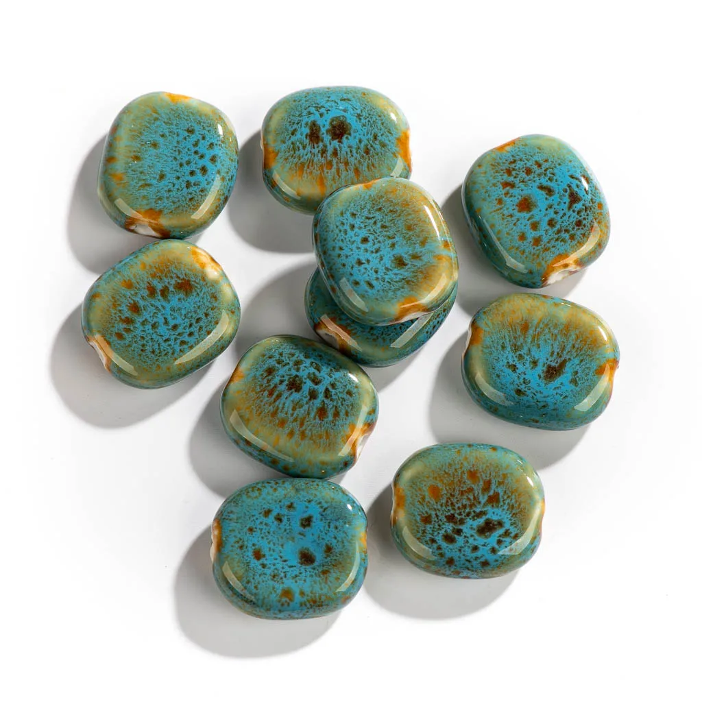 20#5pcs Flat Irregular Shape Kiln Color Changing Ceramic Beads Handmade Materials Jewelry Accessories Making Bracelet #XN306