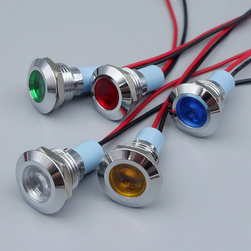 1 pz metallo LED indicatore di avvertimento luce di segnalazione lampada pilota filo 6 8 10 12 16 19 22 mm 5V 12V 110V 220V rosso blu verde giallo