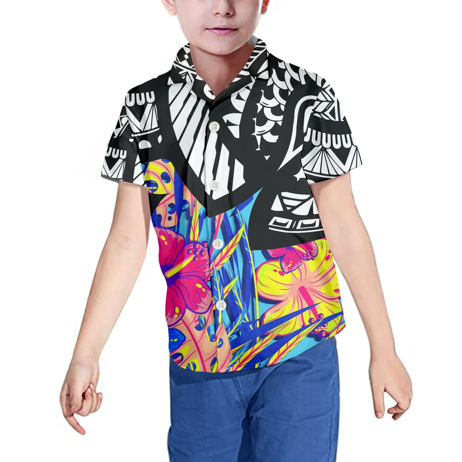 Hycool Hawaii Samoan Tribal Print Boy Child Shirt Short Sleeve Latest Design Boys Designer Clothes 2022 Summer Kids Clothes