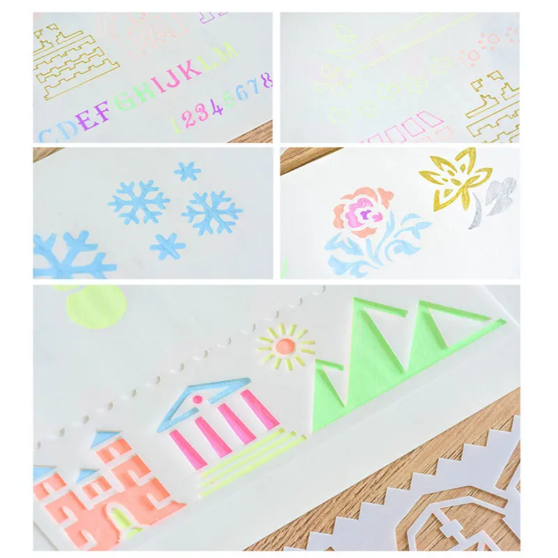 8pcs/set Multi-function Hollow Lace Ruler Drawing Board Mold Painting Template Decoration Tool