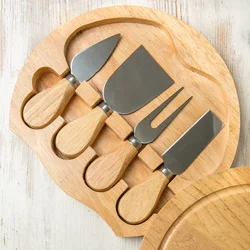 4 Cheese Knives Set Cheese Cutlery Steel Stainless Cheese Slicer Cutter Wood Handle Mini Knife,Butter Knife,Spatula& ForK