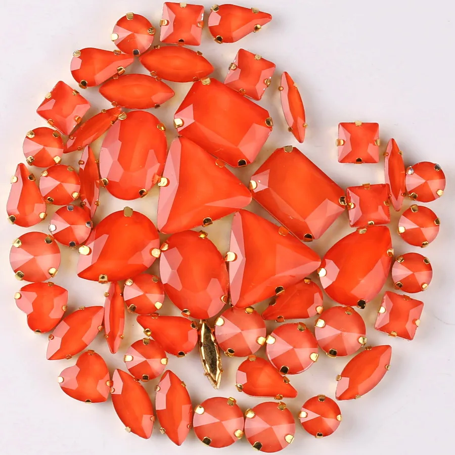 Goldene Krallenfassungen, 50 Stück/Beutel, verschiedene Formen, Jelly Candy Orange Glas-Kristall zum Aufnähen, Strass für Hochzeitskleider, Schuhe, Taschen, DIY – Detail 3