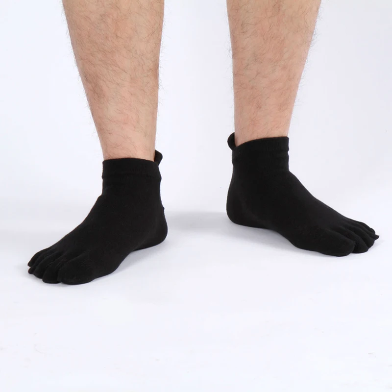 Solid Black White Toe Socks Short Man 5 Fingers Cotton Socks Breathable Deodorant Protect Ankle Invisible Sport Five Toed Socks