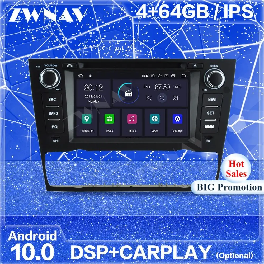 64GB DSP Carplay IPS Android 10 Screen Display GPS Navigation For BMW E90 Auto Radio Audio Stereo Multimedia Player BT Head Unit