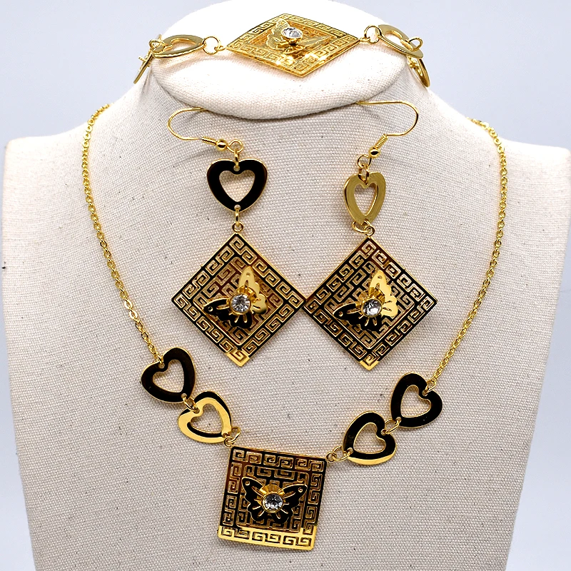 

AMUMIU Women Necklace/Earrings/Bracelet Sets Stainless Steel Heart Butterfly Square Female Jewelry Gifts KTZ037