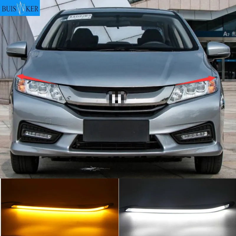 

2Pcs LED Daytime Running Light Yellow Turn Signal Car Headlight Eyebrow Decoration For Honda City Grace 2015 2016 2017 2018