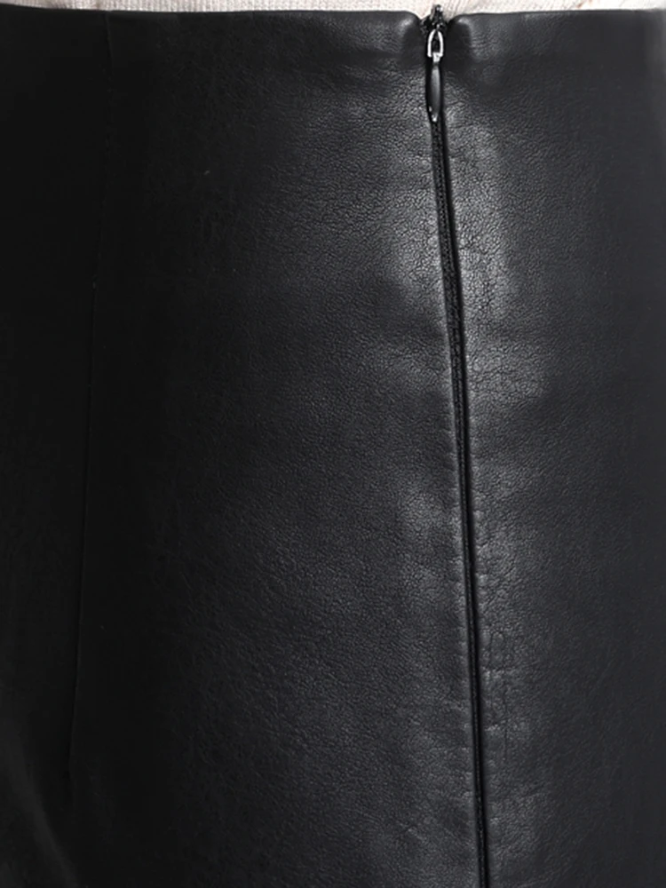 Lautaro Spring Autumn Long Black Faux Leather Pencil Midi Skirt Women with Side Slit Zipper High Waist Luxury Elegant Buttoms