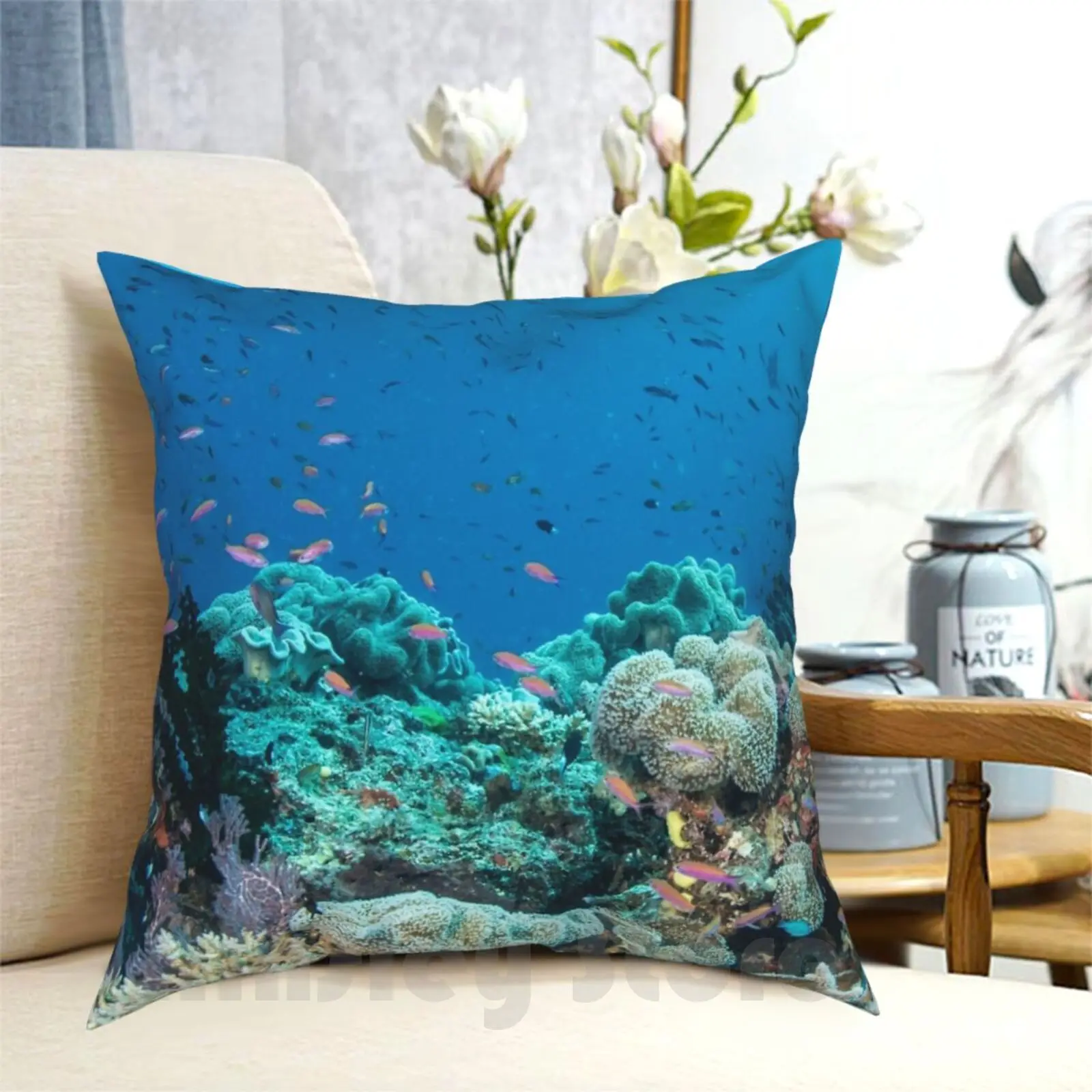 Schoolhouse Reef Pillow Case Printed Home Soft DIY Pillow cover Scuba Scuba Coral Reef Ocean Sea Water Underwater Fish