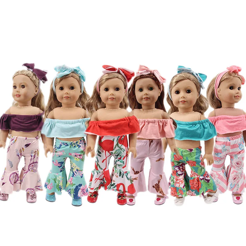 New off-shoulder printed flared swimsuit Fit 18 Inch American Doll And 43cm Reborn Baby Girl Doll,Our Generation ,Children's Toy