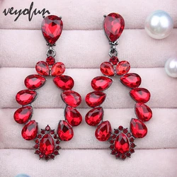 Veyofun Luxury Hollow Red Color Crystal Drop Earrings Bridal Dangle Earrings Fashion Jewelry 2022 New