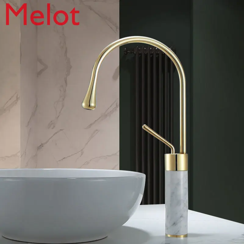 Natural Marble Copper Gold Faucet Set Nordic Affordable Luxury Hot and Cold Rotating Counter Basin Brass Faucet