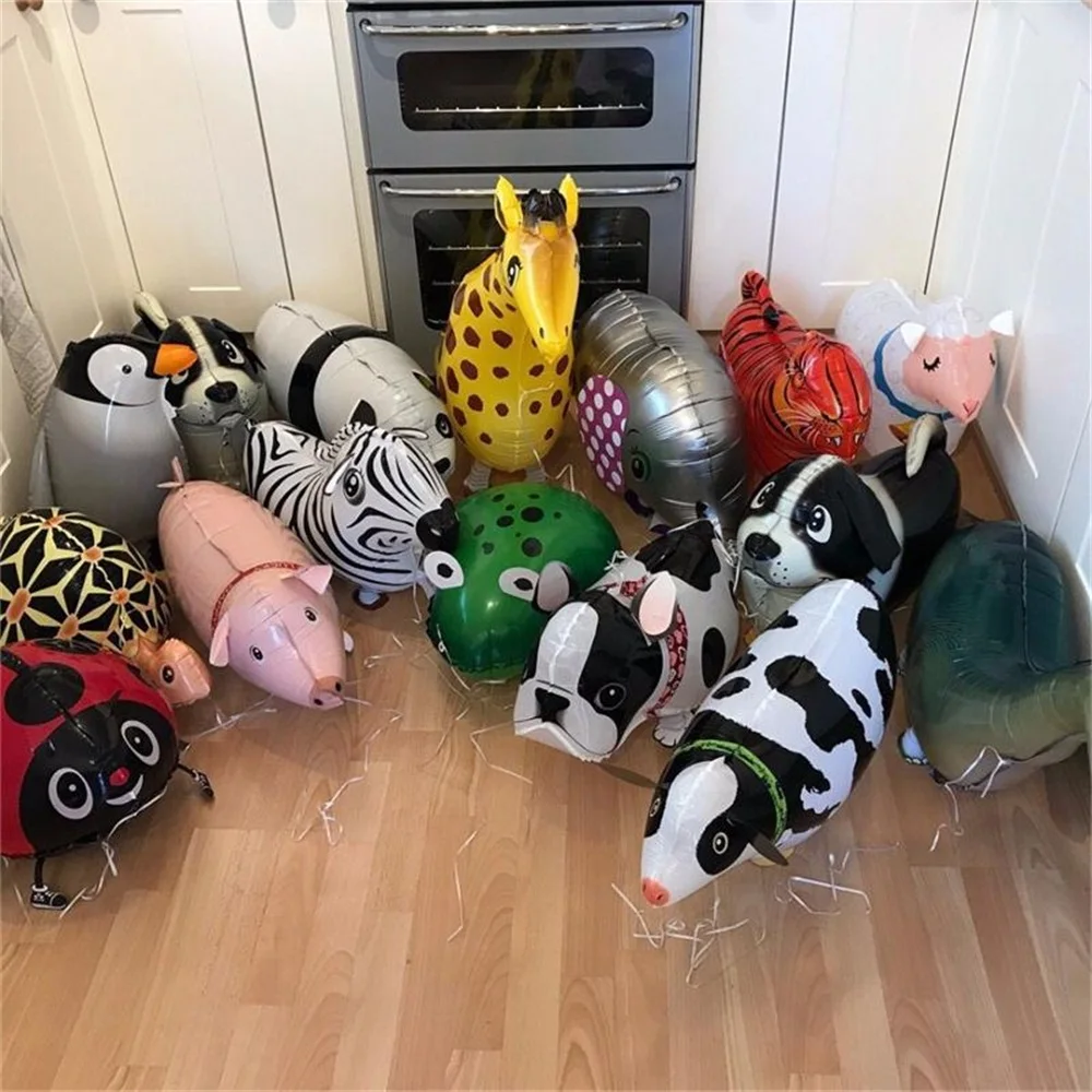 Mezcla de globos de aluminio para animales que caminan, lindo gato, perro, Panda, dinosaurio, tigre, globos de aire para mascotas, decoraciones para