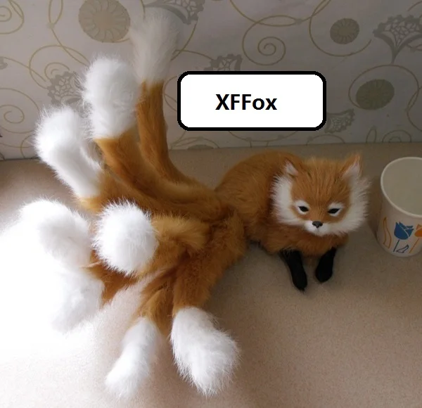 

new cute real life lying fox model plastic&furs simulation nine-tail yellow fox doll gift about 32x15cm xf2377