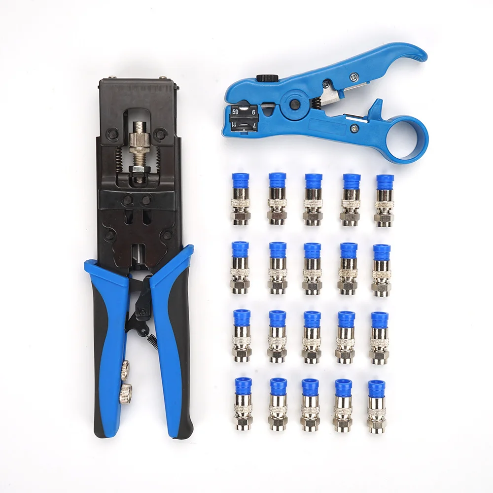 

Tool kit adjustable BNC/RCA/F Coax Compression Connector Crimping Tool Wire Cutter for RG58 RG59 RG6 Waterproof Connectors