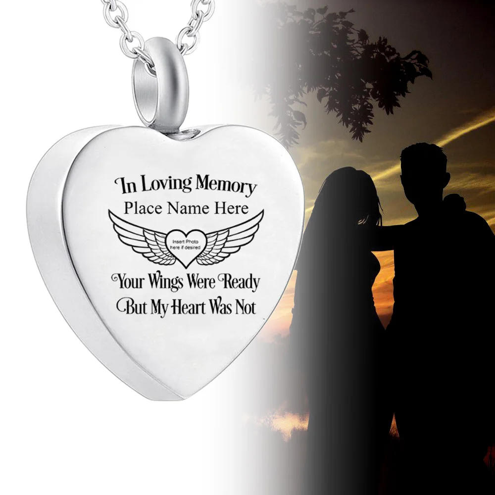 Cremation jewelry angel wings heart pendant keepsake jewelry urn necklace memorial Human or pet-Filling kit with funnel