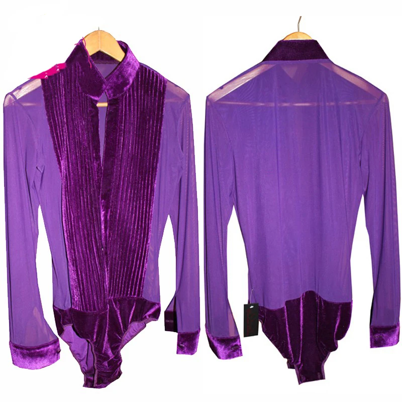 

New Custom Men'S Velvet Mesh Latin Tops Professional Latin Dance Shirt Long Sleeved Bodysuit Men Ballroom Dance Shirts DWY2233