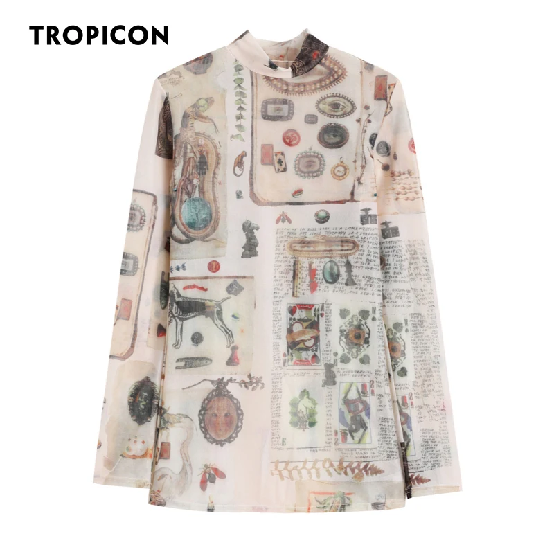 TROPICON Autumn Long Sleeve Mesh Top Women 2020 Graphic T Shirt Print Tshirt Vintage Ladies Top Aesthetic Tee Shirt Femme