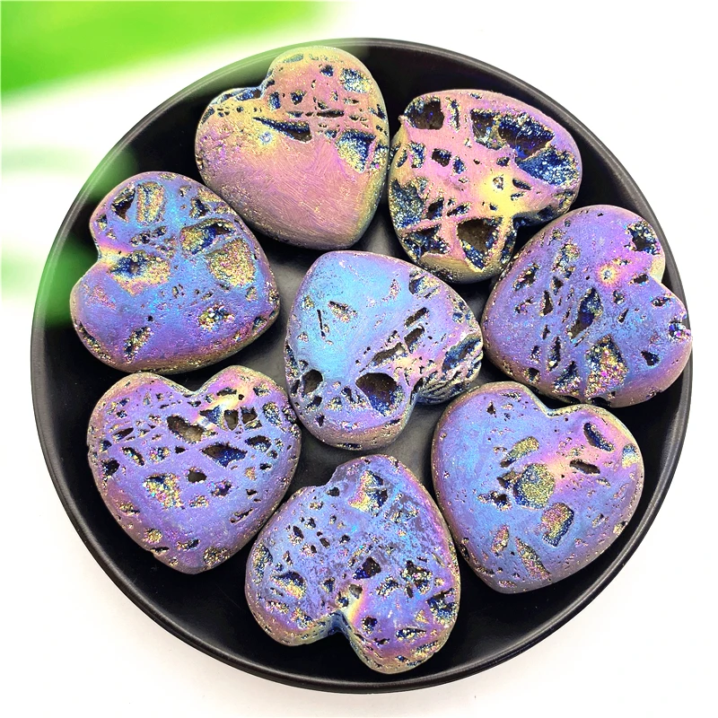 Drop Shipping 1PC Raw Natural Sphalerite Cluster Heart Shaped Electroplated Titanium Colourful Aura Natural Stones and Crystals