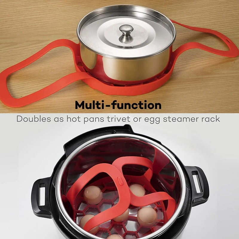 Accesorios de elevador de eslinga de silicona, compatibles con olla instantánea 6 Qt y 8 Qt, y otras cocinas a presión de marca, Rojo