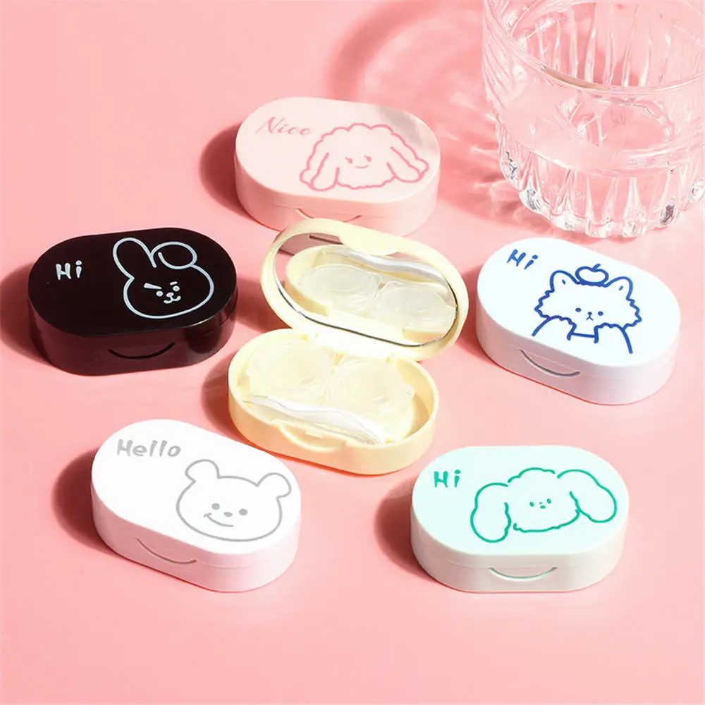 Colorful Bear Cartoon Portable Contact Lens Case 2 Double Boxes Travel Easy Carry Storage Container