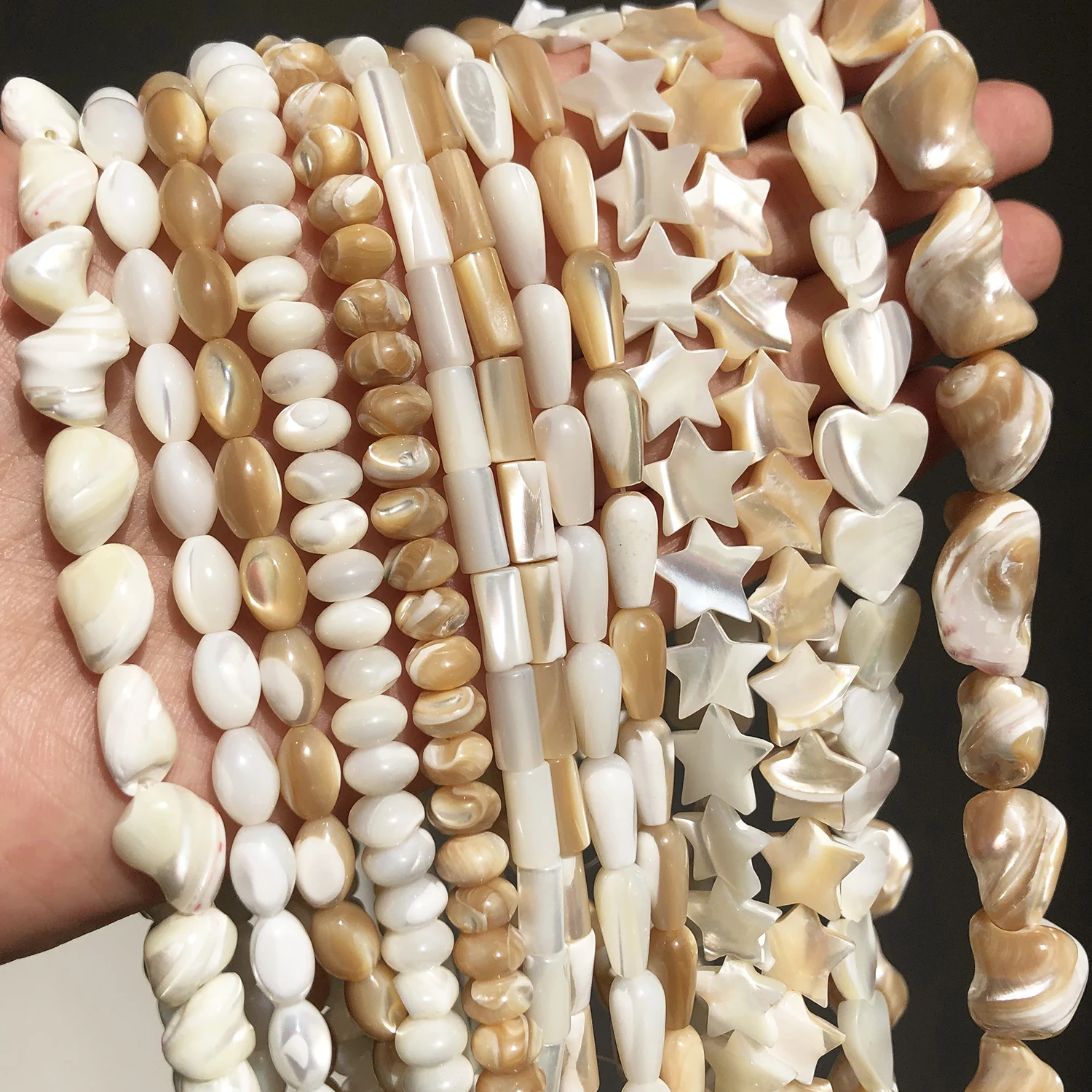 Natural White Mother of Pearl Shell Beads Rondelle Heart Oval Round Freshwater Shell Beads For DIY Jewelry Making Bracelet 15''