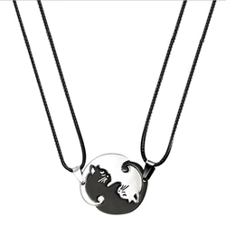 Yin Yang Cat Puzzle Couple Necklace Black White Cute Cat Necklaces Stainless Steel Necklace for Best Friends Gift Jewelry