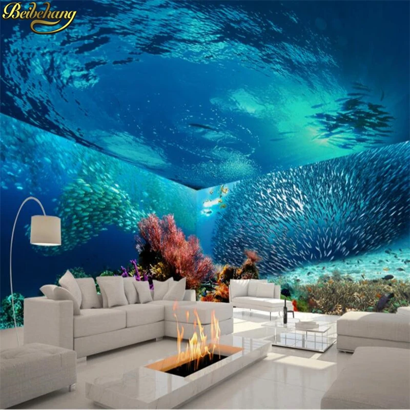 

beibehang 3D Wallpaper Marine Life Fish Dolphin Photography Background Modern Europe Art Mural for Living Room Large Painting