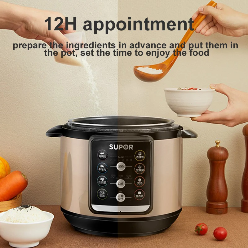 SUPOR Electric Pressure Cooker 4L Smart Rice Cooker Multifunction Soup Porridge Rice Heating Meal Heater Kitchen Appliances