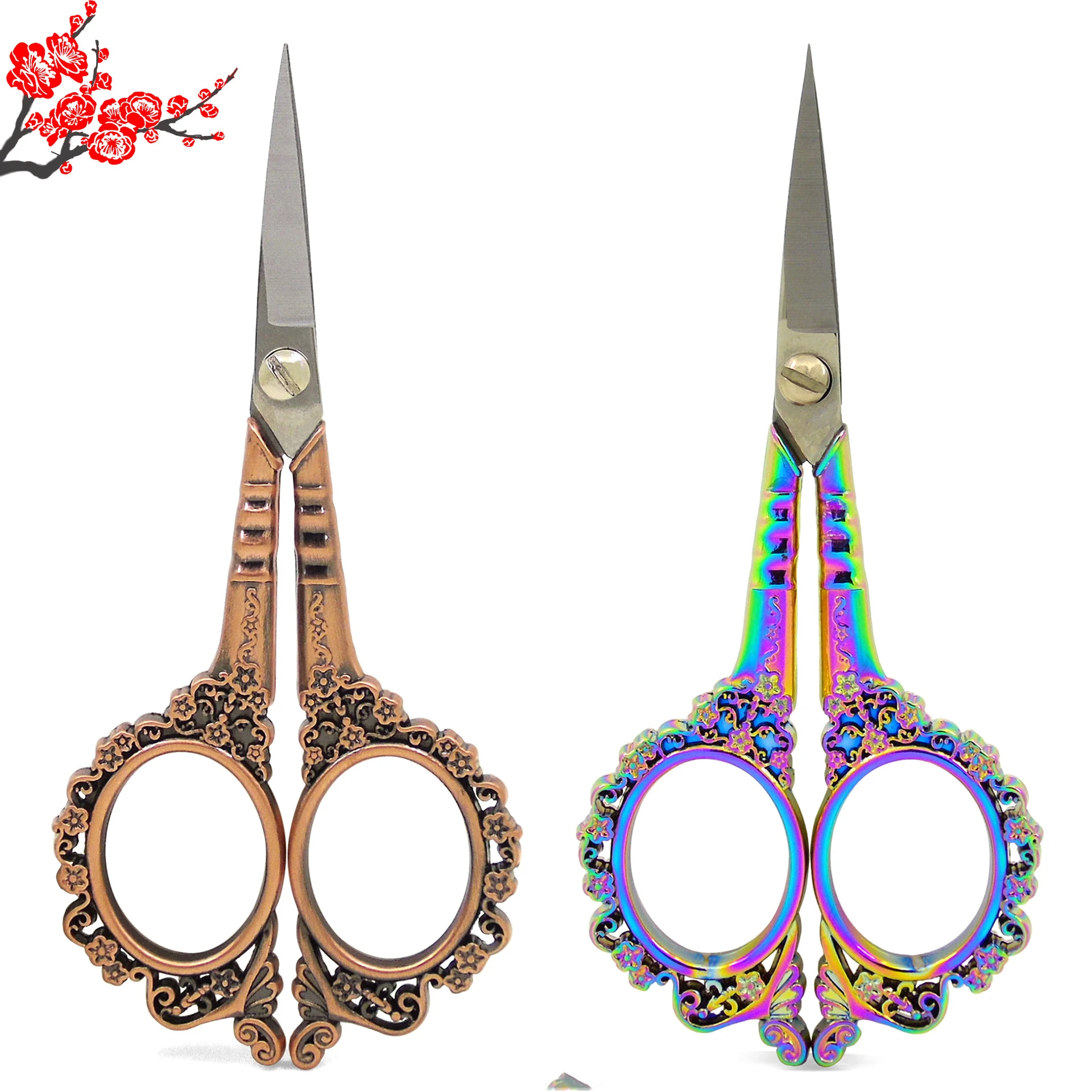 European Retro Hollow Rose Gold Scissors for Sewing Sharp Point Stainless Steel Antique Scissors Gold Small Embroidery Scissors