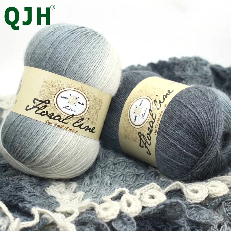 

QJH Newest 5pcsX100g Cashmere Yarn crochet yarn for knitting Rainbow Line Fancy Melange Combed Sewing High Quality direct sale