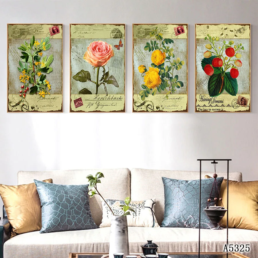 Abstract Oil Painting Print on Canvas 4pcs Animal Bird and Butterfly Flower Canvas Art Printing  Wall Art Picture for Home Decor