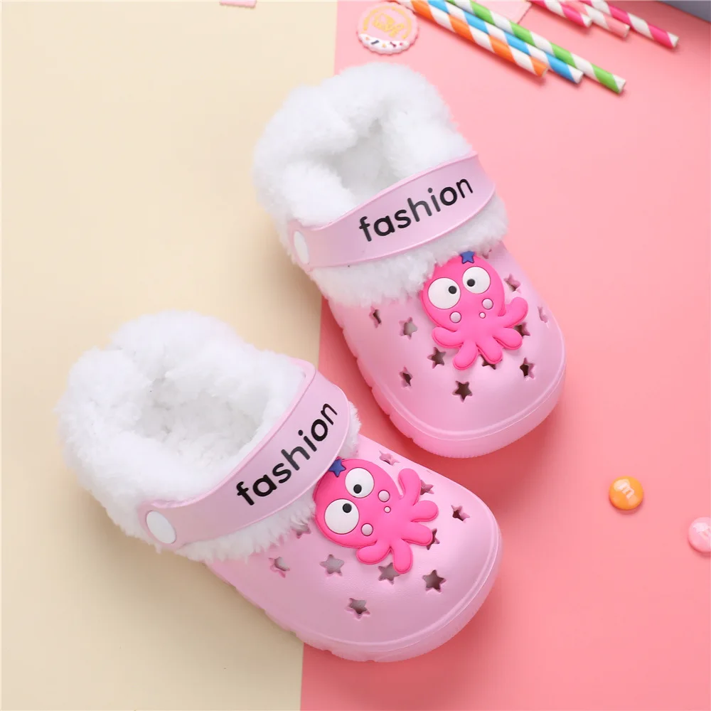 Children Mules Clogs Kids Winter Summer Garden Shoes Girl Boy Slippers Shoes Cute Cartoon Warm Home Slippers Hole Baby Shoes