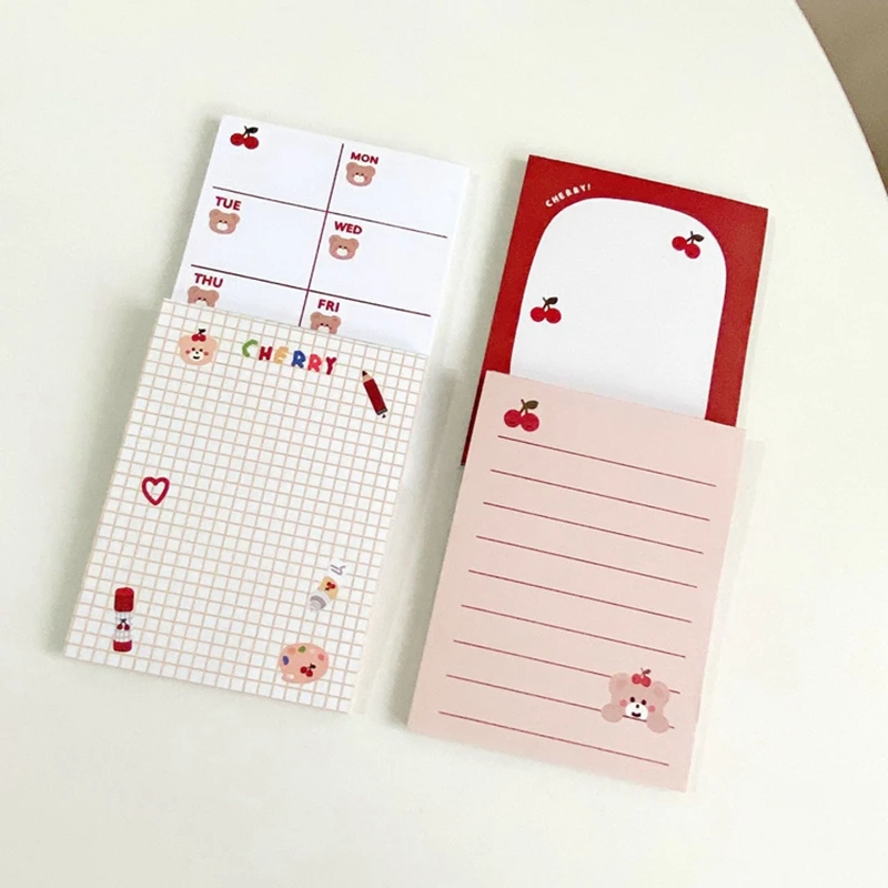 50 Sheets Kawaii Cherry Bear Memo Pad Korean Stationery N Times Sticky Notes Portable Notepad School Office Supply Papeleria