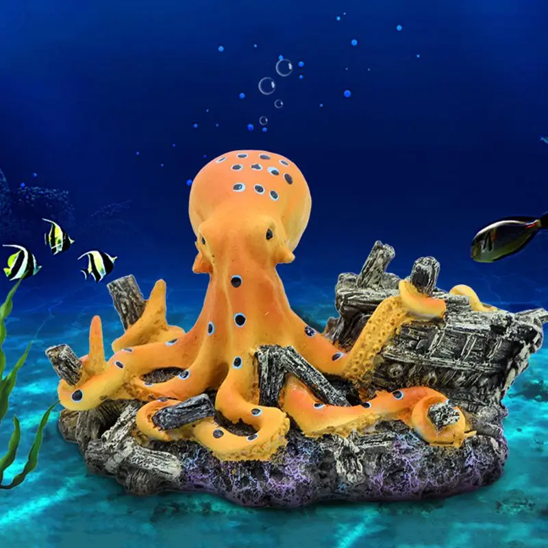 Resin Octopus Statue Ornaments Landscaping Accessories For Turtle Fish Tank Aquarium Decoration Fishbowl Background Decoration