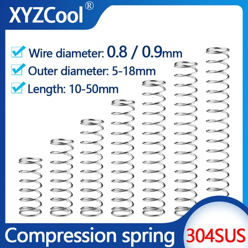스테인레스 스틸 압축 스프링 코일 압력 릴리스 반환 기계 압축 스프링 와이어 직경 0.8mm 0.9mm 10 조각