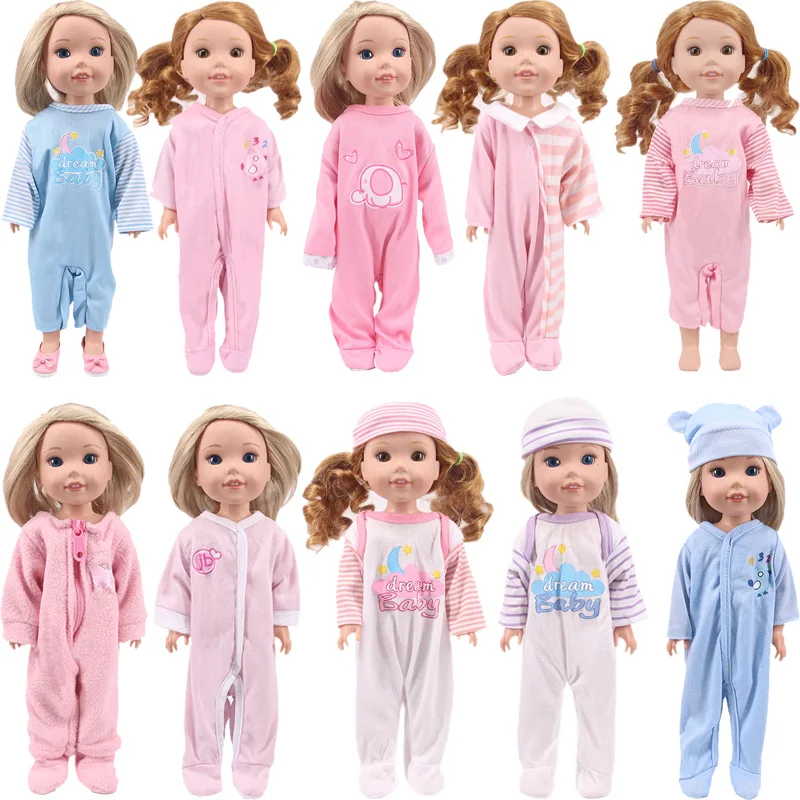 Doll Clothes Cartoon Doll Pajamas Jumpsui hooded clothes For 14Inch Doll&36Cm Baby Cute Printing Clothes Accessories Girl's Toy