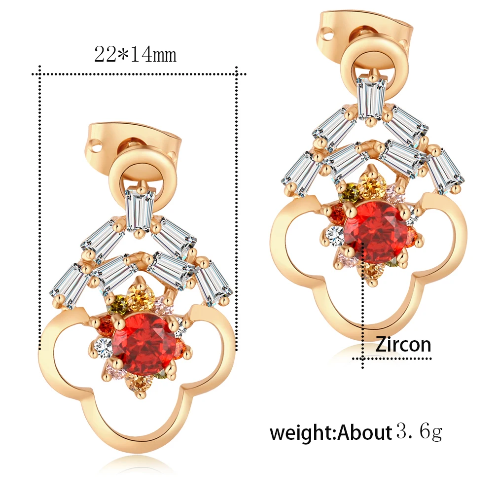 Love & Annie AAA CZ Red Flower Stud Earrings Exquisite Geometric Small Earring Cute Earrings for Women Romantic Gift