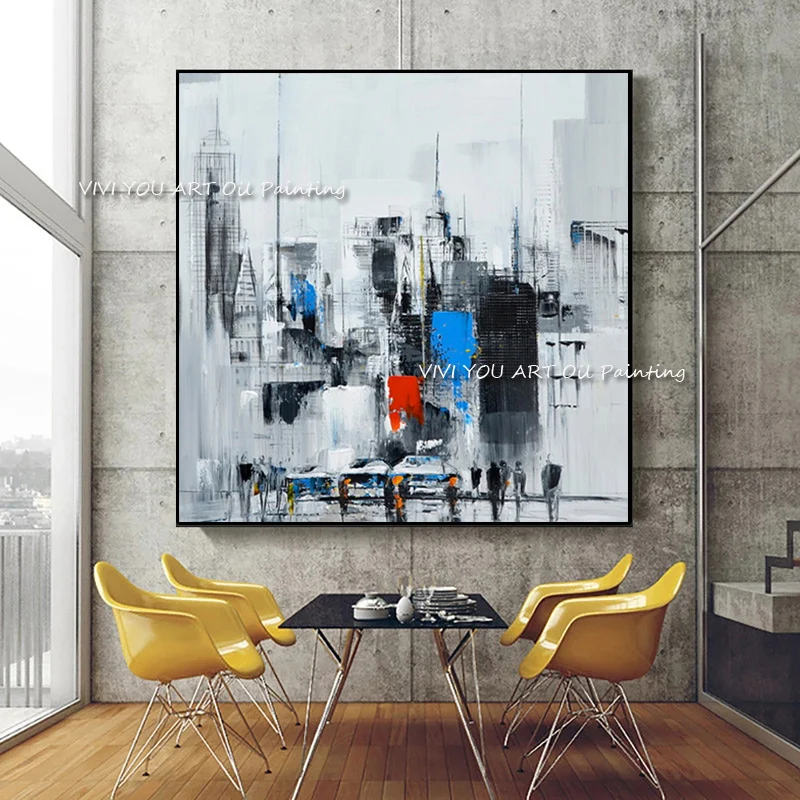 Handmade Colorful Abstract Scenery Simple City Oil Painting On Canvas  Poster Wall Art For Living Room Pictures Room Decoration