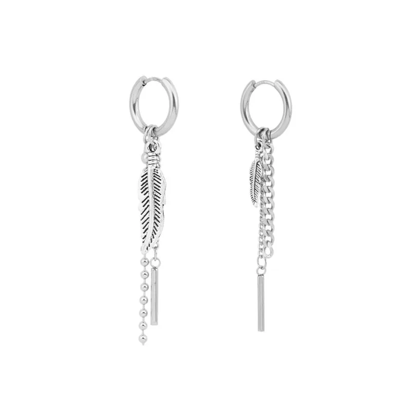 Pendientes enhebradores KPOP para hombre, colgante de cadena de acero inoxidable, pendiente minimalista, pendiente de cadena circular, pendiente de cadena de barra para hombre