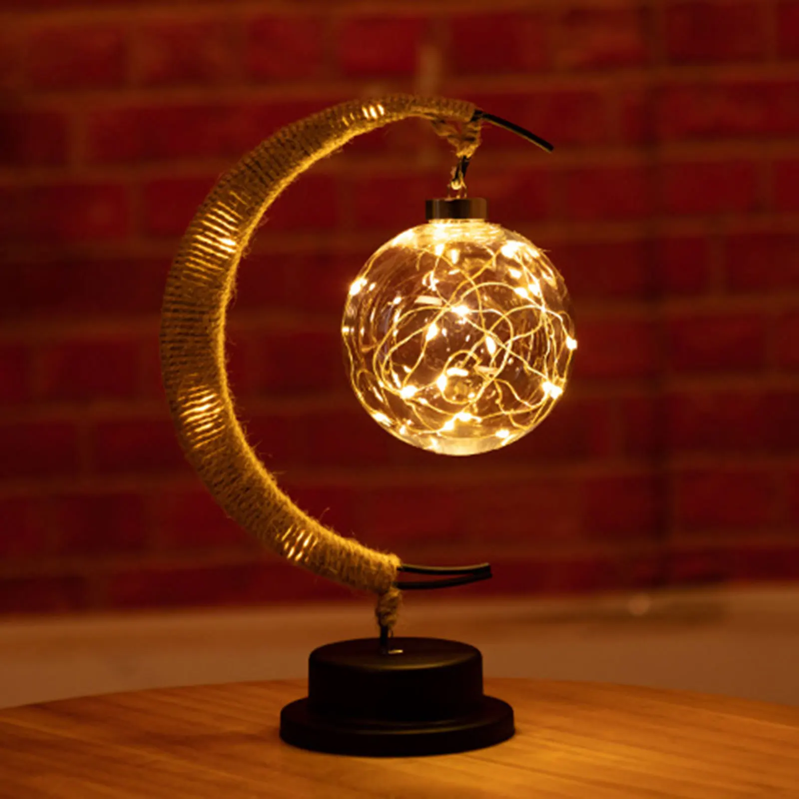 

LED Moon Sepak Takraw Lamp Handmade Hemp Rope Wrought Iron Night Light Home Christmas Gifts Night Lamp For Party Room Decoration