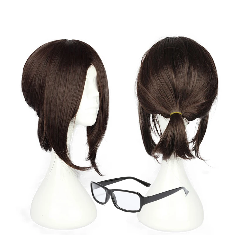 Attack on Titan Hange Zoe Cosplay Wig Hanji Zoe Dark Brown Heat Resistant Synthetic Hair Anime Wigs + Wig Cap + Glasses