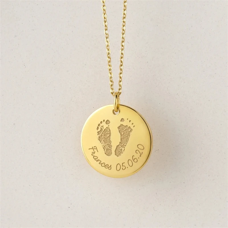 Personalized Engraving Baby Footprint Name Custom Necklace for New Mom Gift High Quality Stainless Steel Choker Necklace