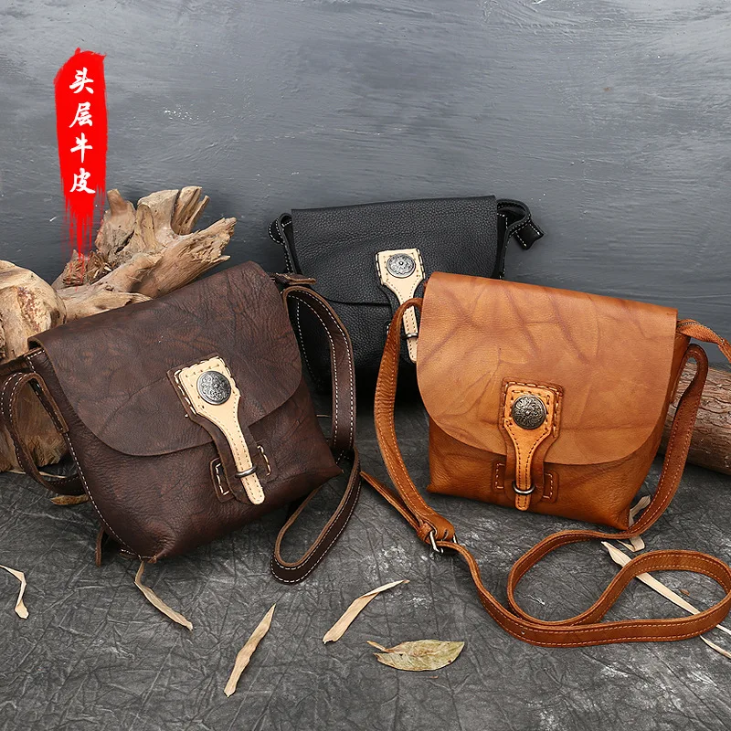 

Head Layer Cowhide Embossing Retro Genuine Leather Women Summer Small Bag Simple Leisure Shoulder Crossbody Bags