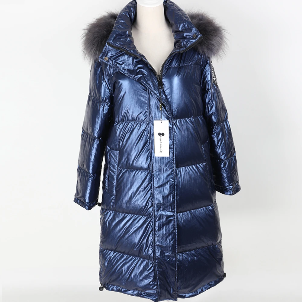 Maomoakong winter leder jacke Natürliche waschbär pelz großen kragen Weiße ente unten frauen unten jacke Jacke park jacke